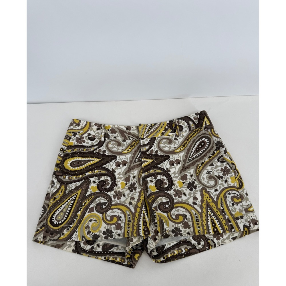 Banana Republic Martin Fit Paisley Floral Shorts Yellow Brown Womens Sz 6
